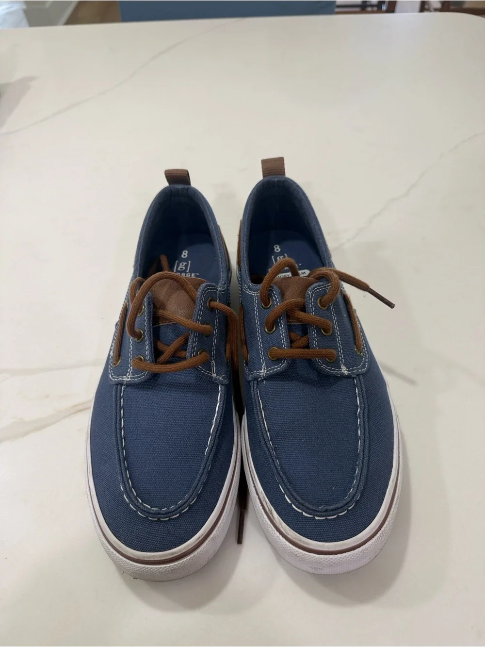 George Navy Canvas Boat Shoes with Brown Laces